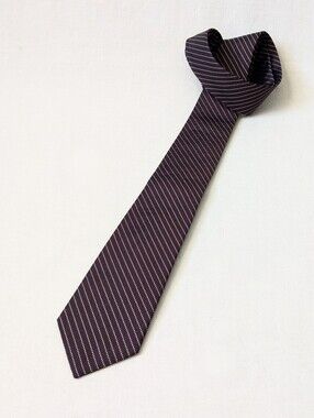 Theory Men's Slim Classic Burgundy Pinstripe 100% Silk Tie Made In USA